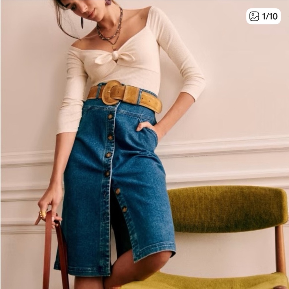 Sezane Jupe Jona skirt denim button down sz 38 NWOT